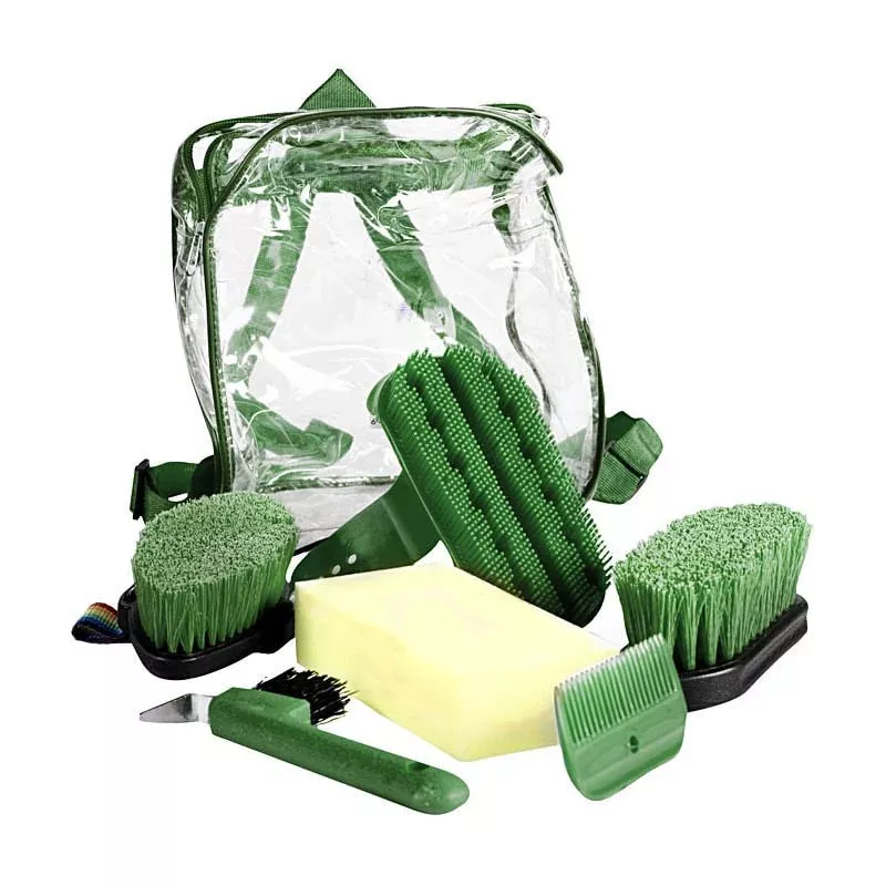 Horze Soft Grip Grooming Backpack Set - Dark Green
