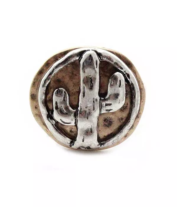 ( HX1077 )VINTAGE METAL CACTUS STRETCH RING