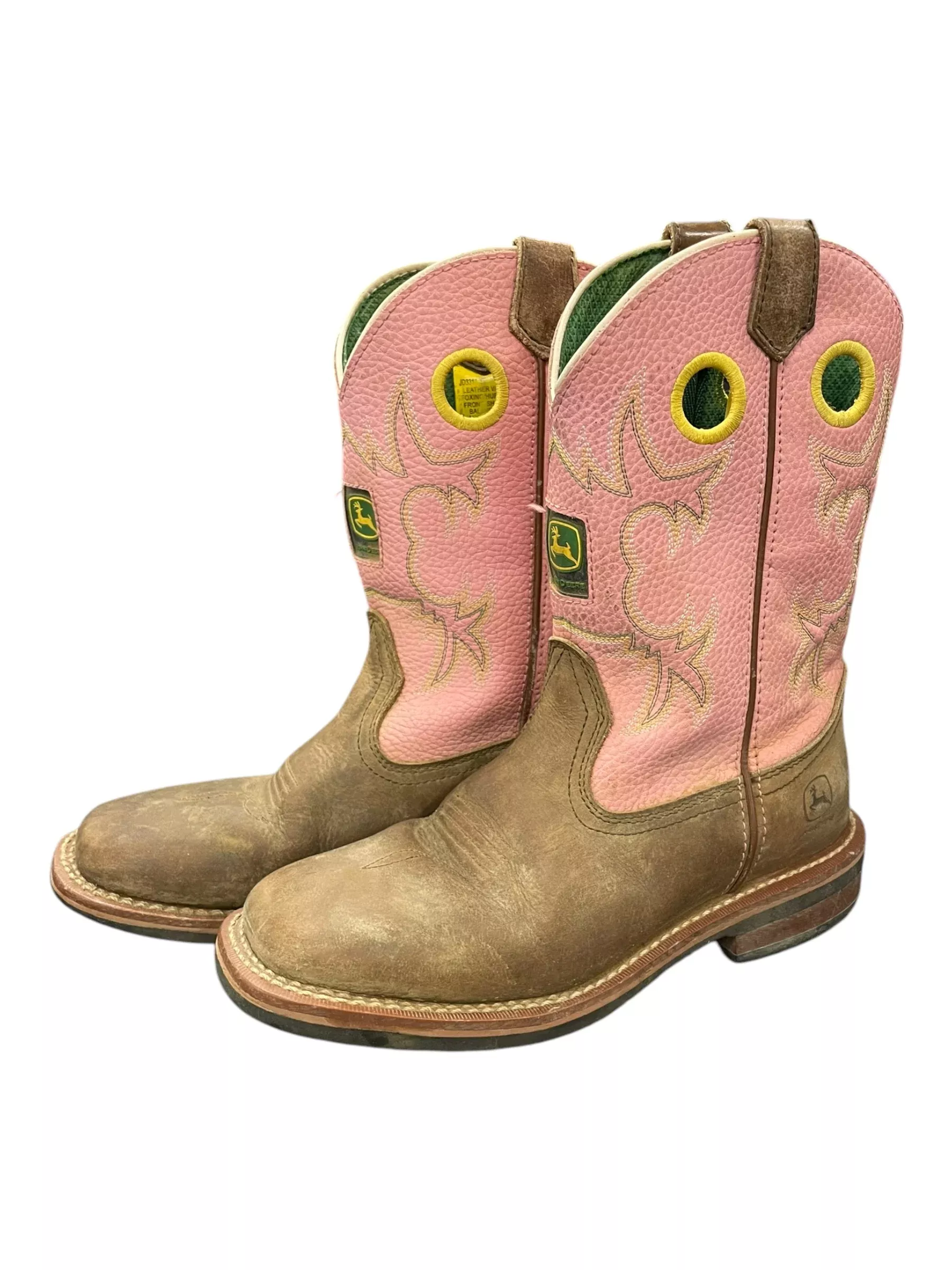 John Deere Western Boots - Pink/Brown - Youth 5M - USED