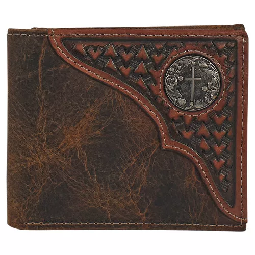 Justin mens bifold wallet tooled yoke w/concho