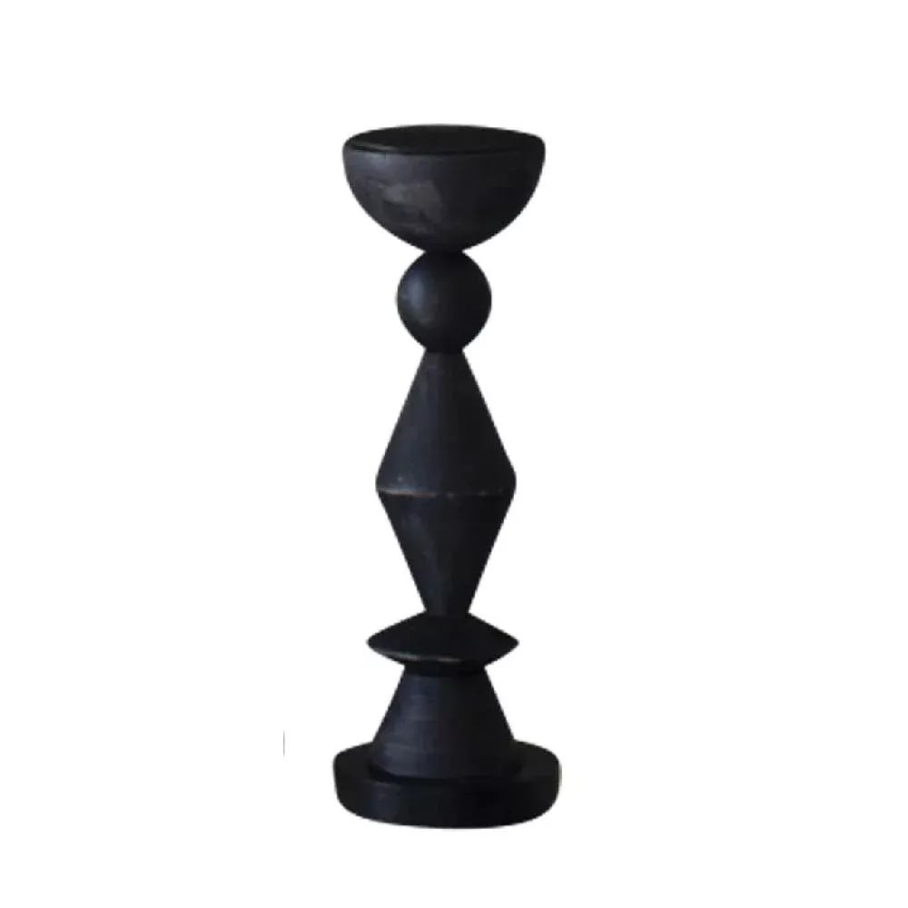 Kalalou Turned Wood Candle Holder - Medium - FINAL SALE