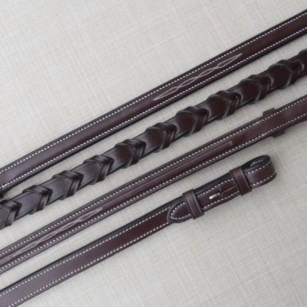KL SELECT Black Oak 5/8" Round Raised Fancy Laced Reins