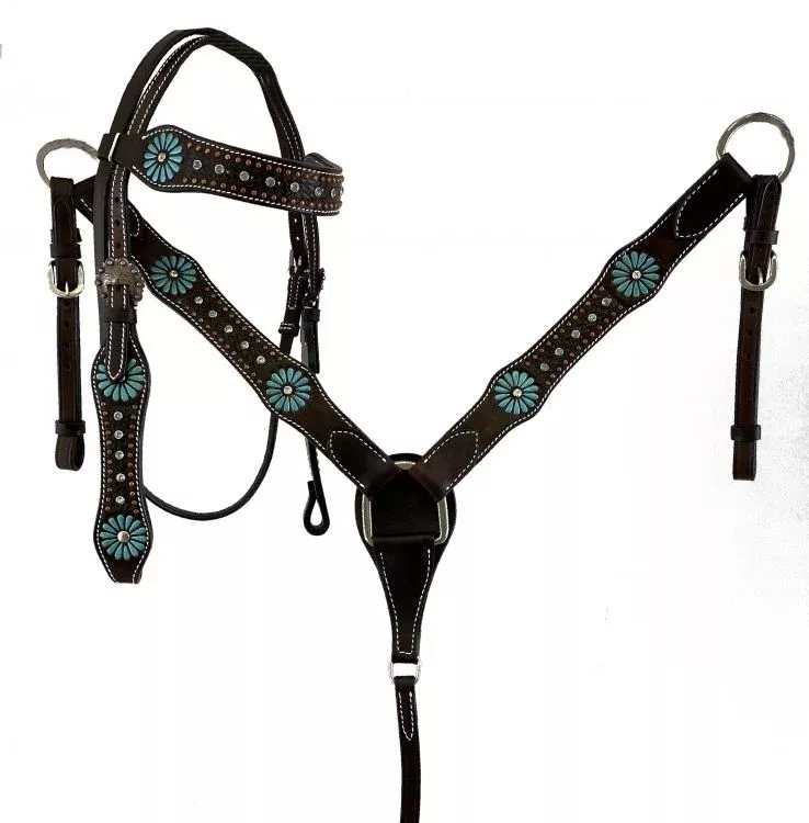 Large Pony/ Small Horse size Dark brown leather headstall and breast collar set