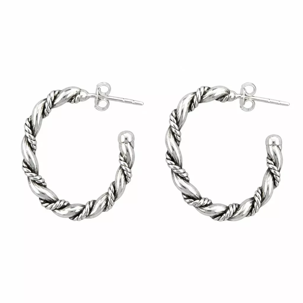 Lariat Rope Silver Twist Loop Earrings