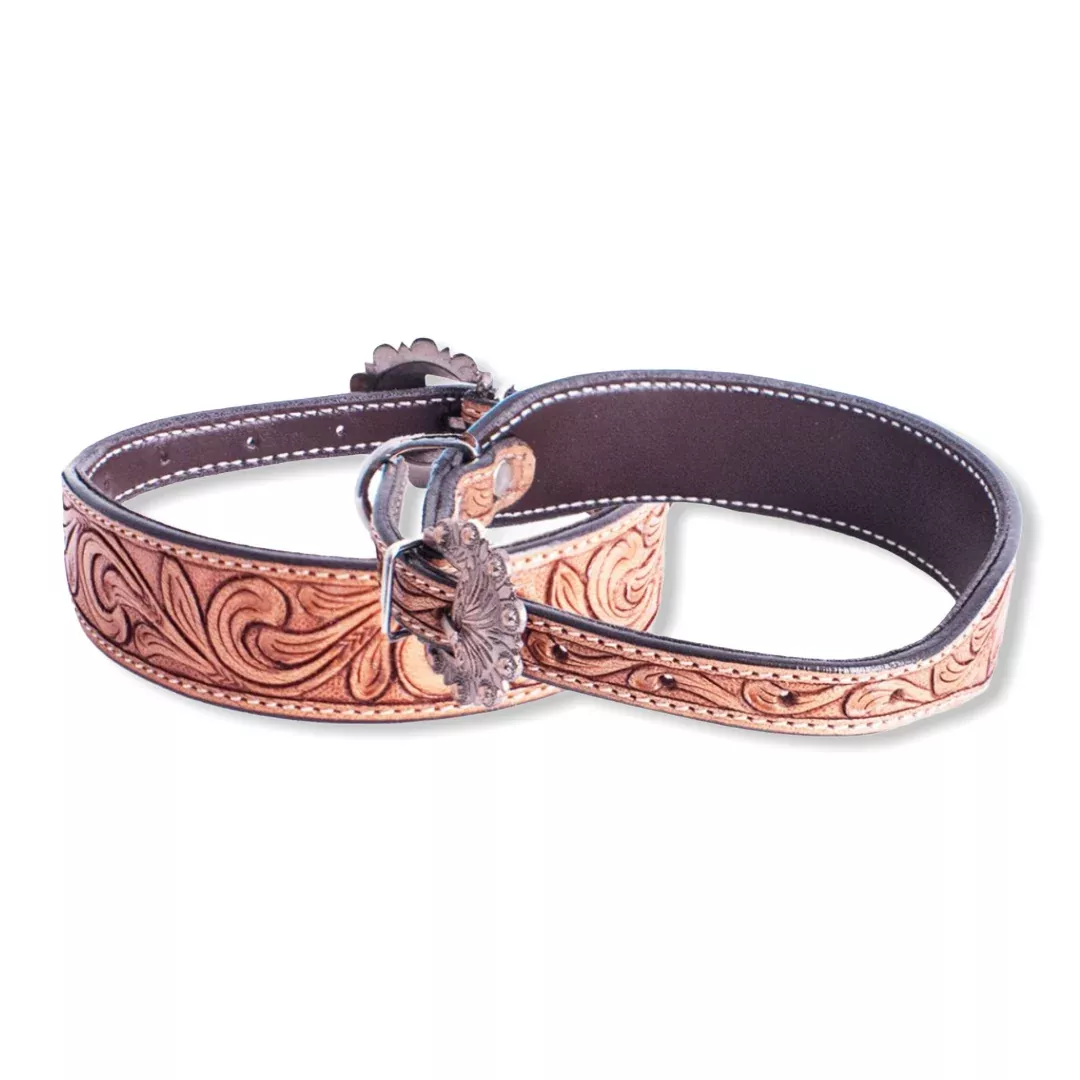 Leaf tooled leather dog collar