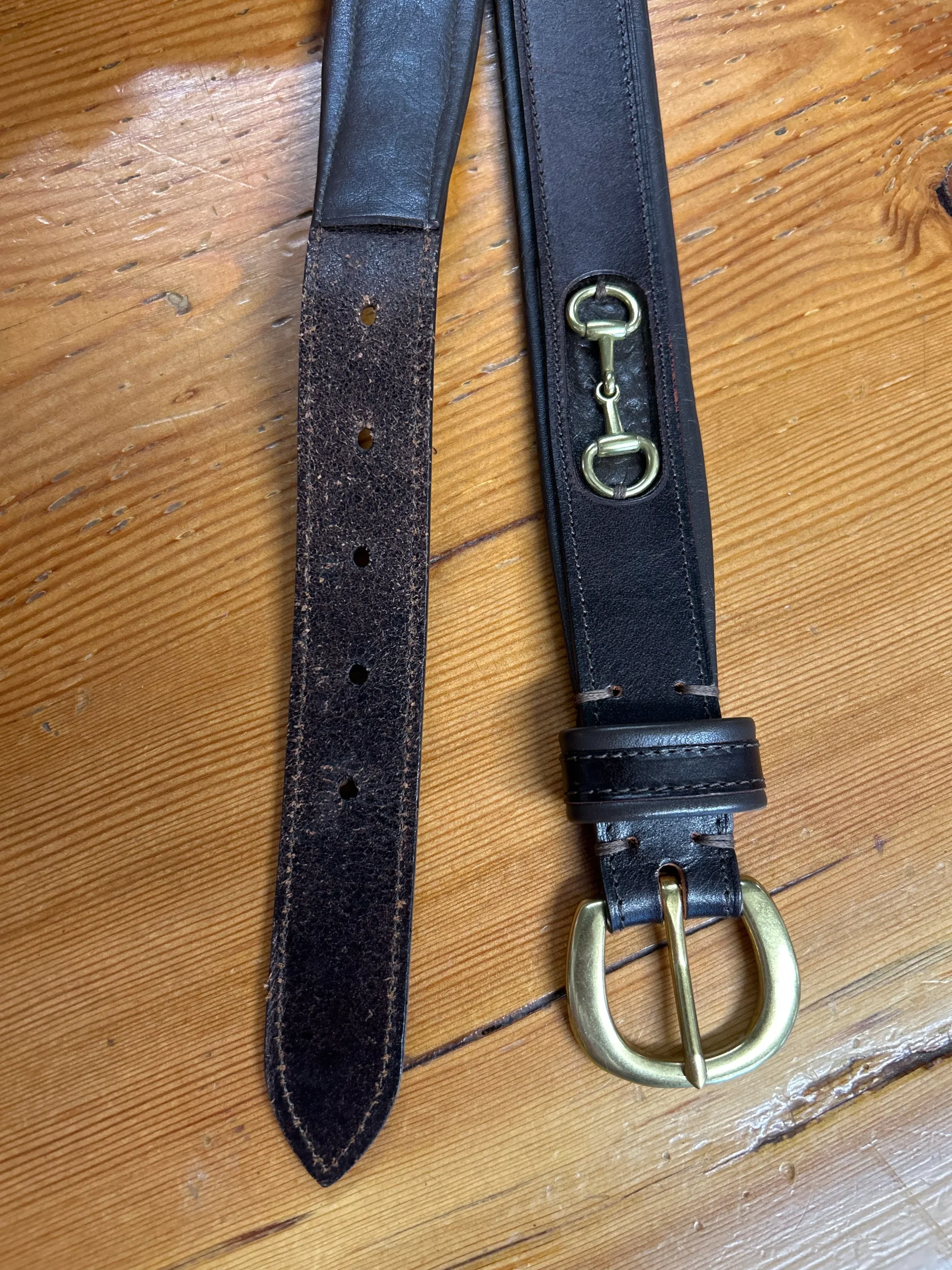 Leather Belt Decorative Bits Brown XL