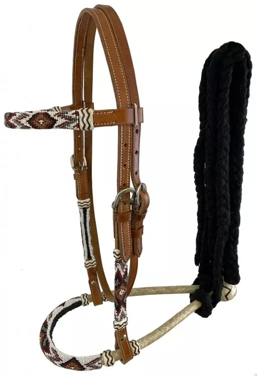 LEATHER BOSAL HEADSTALL WITH BEAD DESIGN