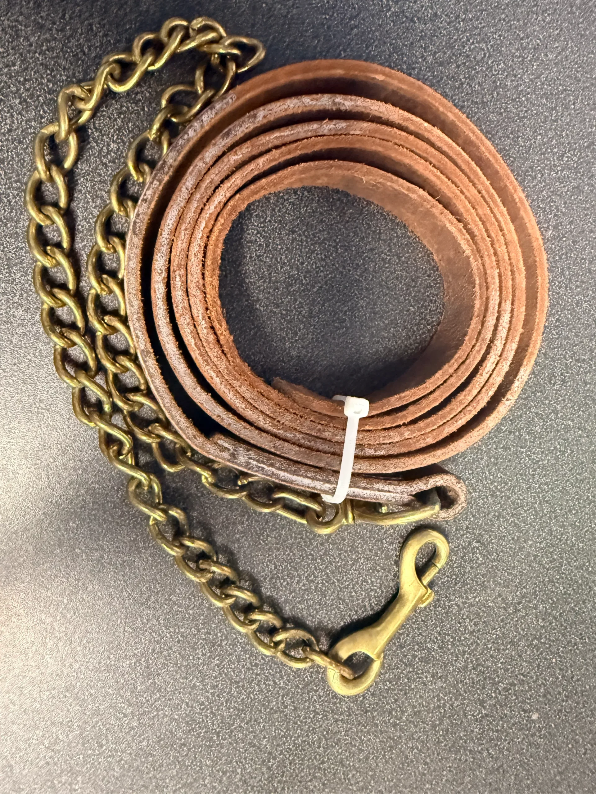leather lead with brass chain w snap