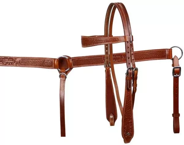 LEATHER WIDE BROWBAND HEADSTALL AND BREAST COLLAR SET