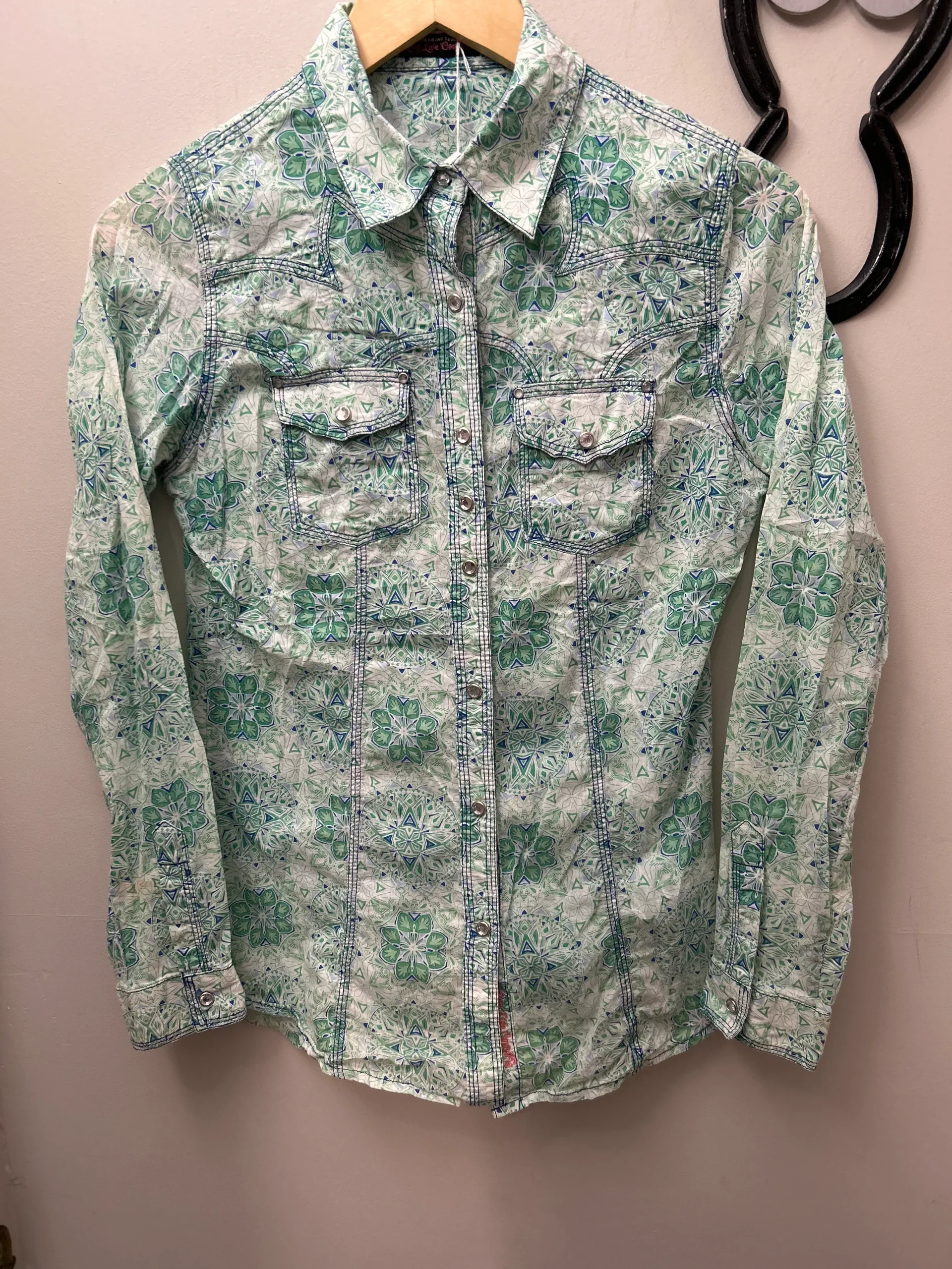 Long Live Cowgirls Western Shirt Green Small
