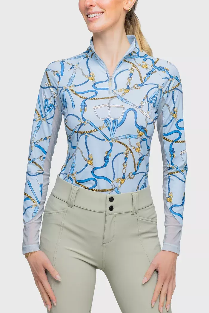 Long Sleeve Robin's Egg Belt Print 1/4 Zip