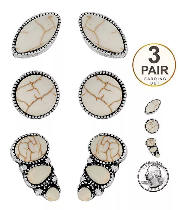 ( M934 )WESTERN THEME 3 PAIR EARRING SET