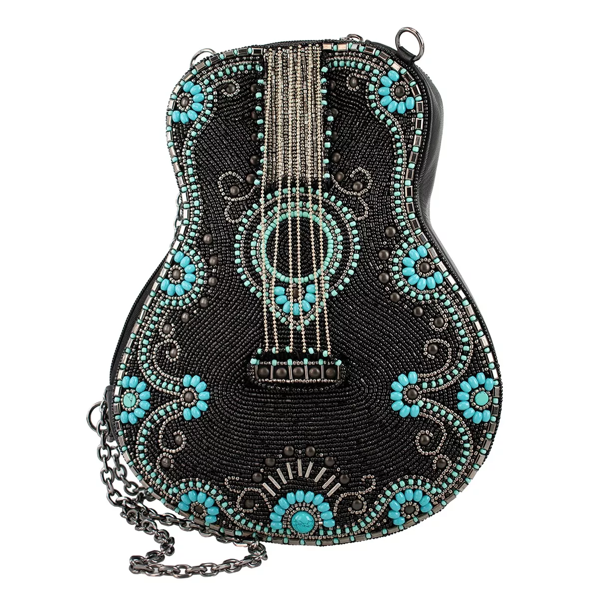 Mary Frances - Turquoise Tune Guitar Shaped Beaded Crossbody Handbag