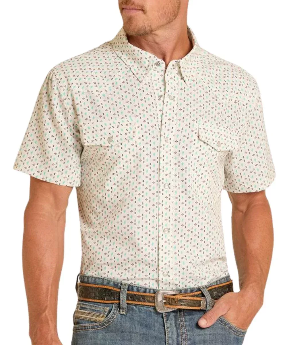 Men’s Panhandle Ecru Cactus Print Short Sleeve Snap Shirt