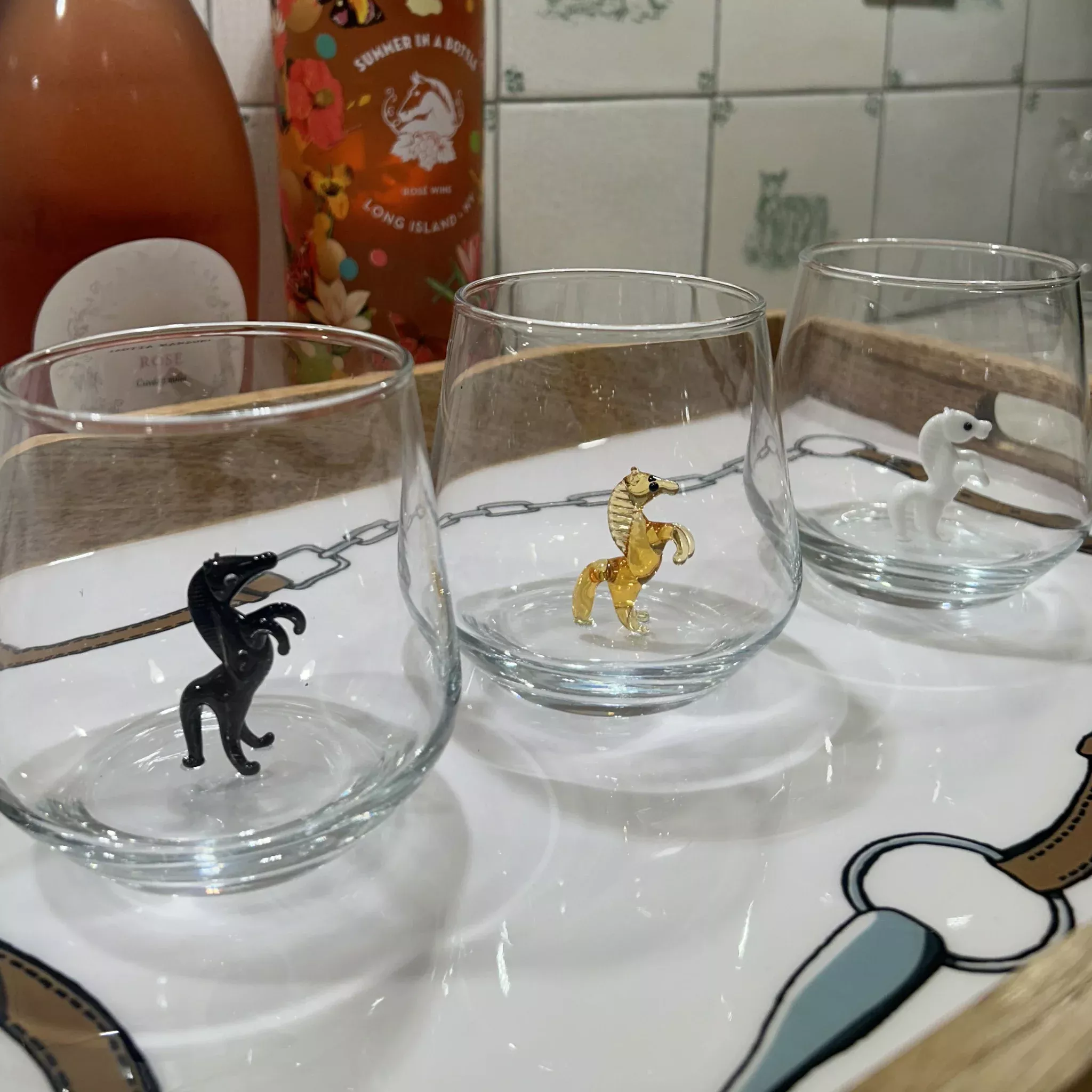 Mixed Color Wine Pony Stemless Wine Glasses - Set of Four