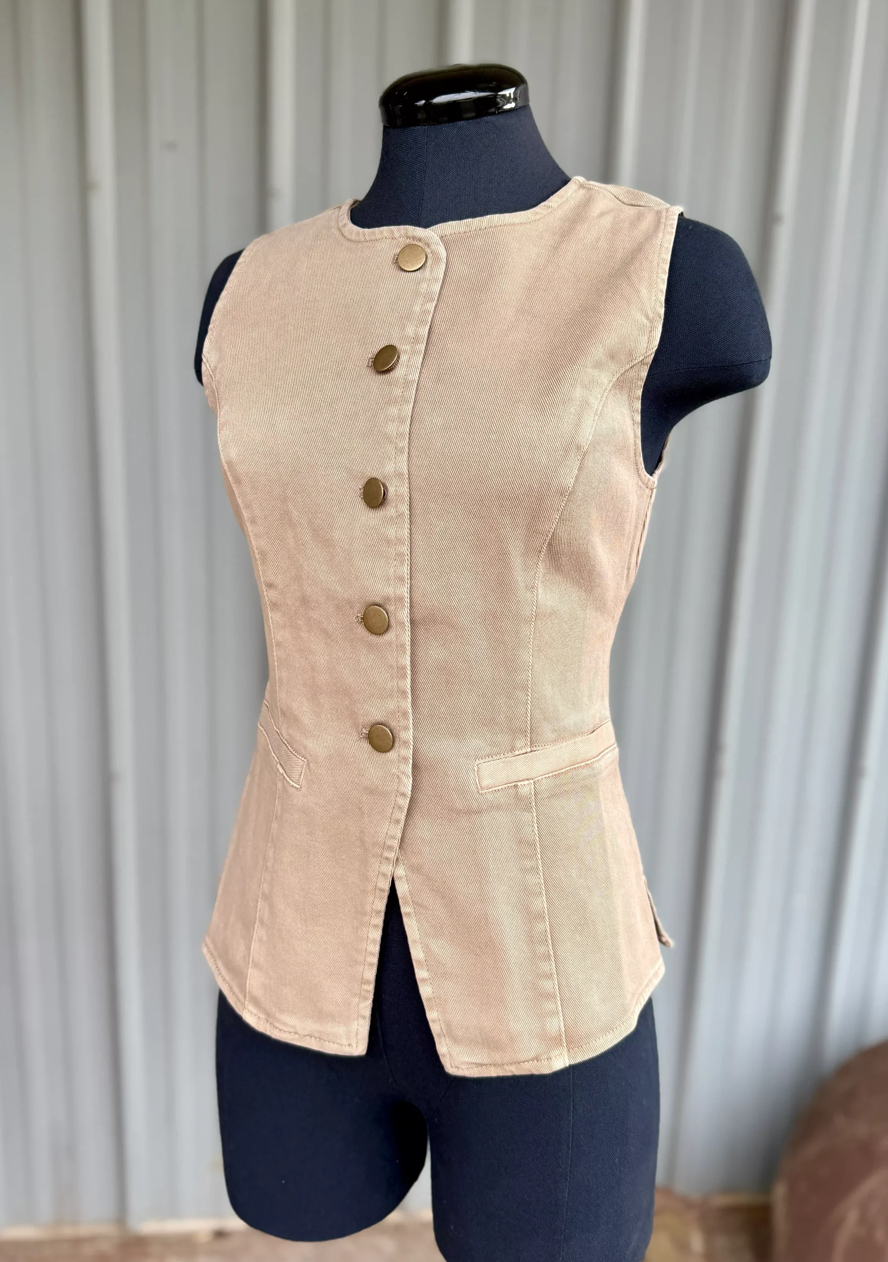 Mocha Denim Button Up Vest