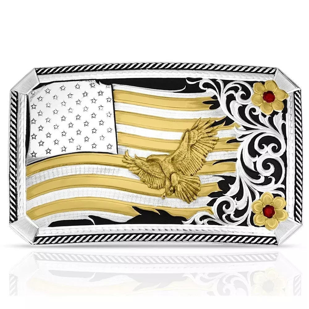 Montana Silversmith Tri Color Rodeo Buckle w Eagle AM57910-1007M