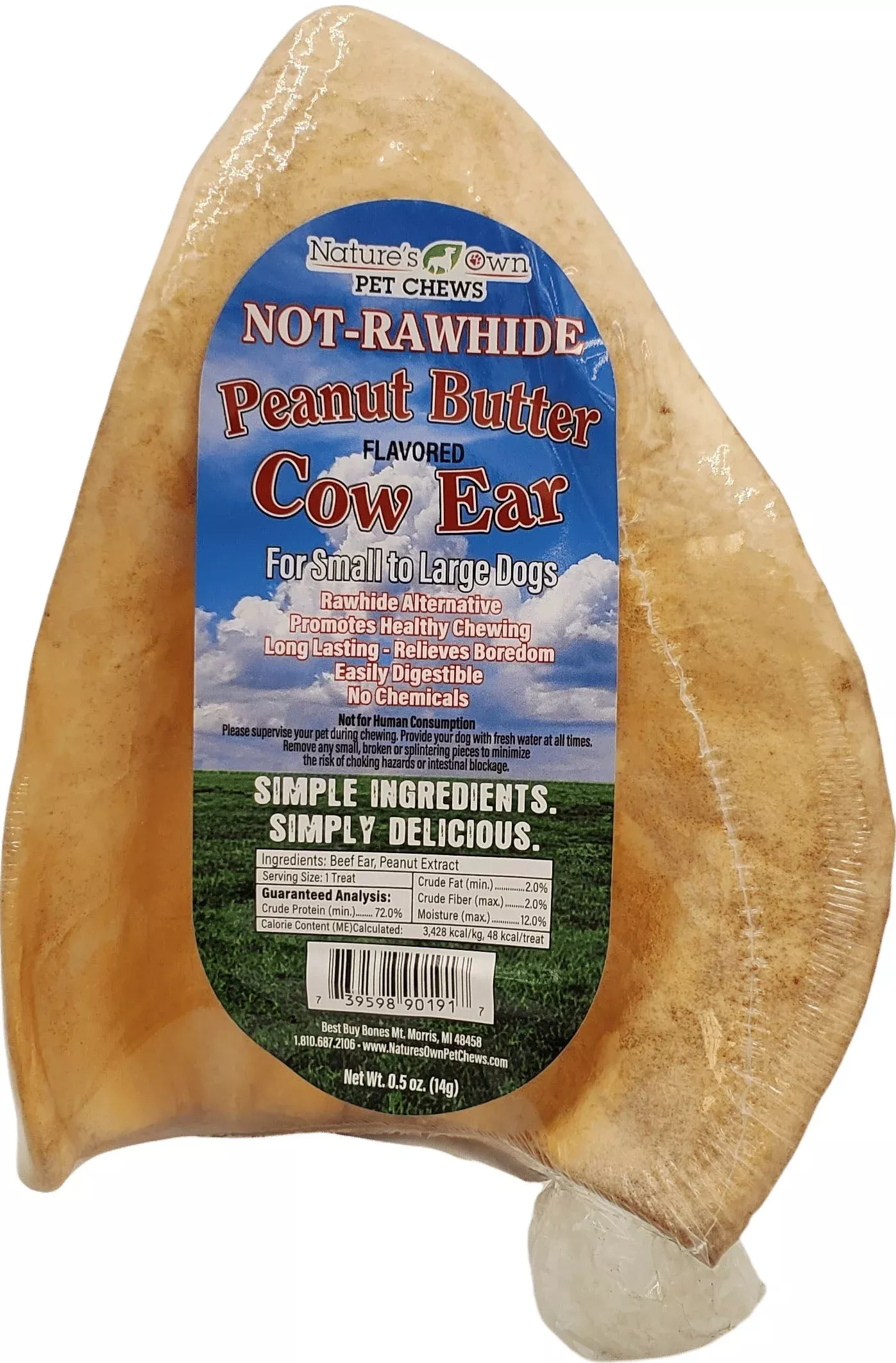 Nature's Own USA Cow Ears Dog Chew, Peanut Butter