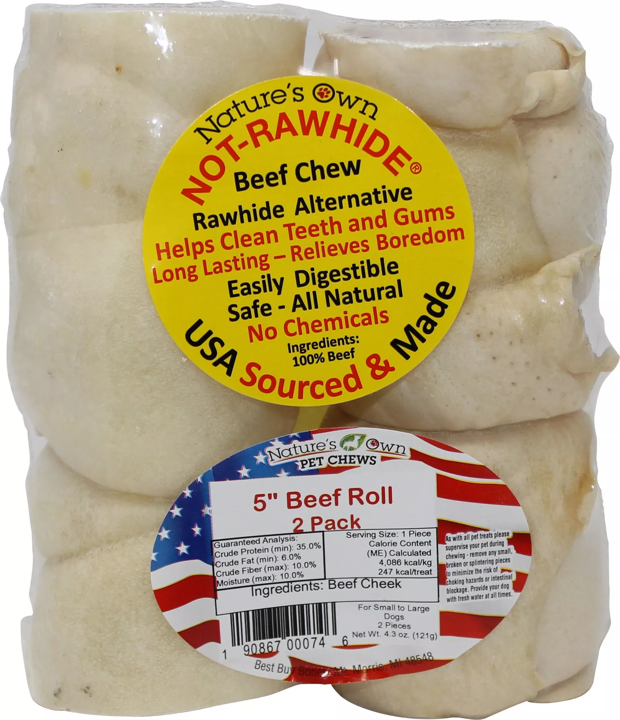 Nature's Own USA Not-Rawhide Beef Chews, 5 in, 2 Pack