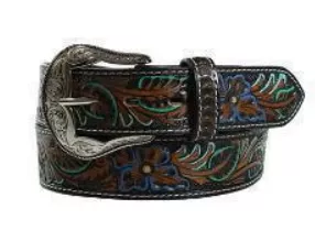 Nocona Ladies Belt 1 1/2'' Tooled Floral Pattern Brown