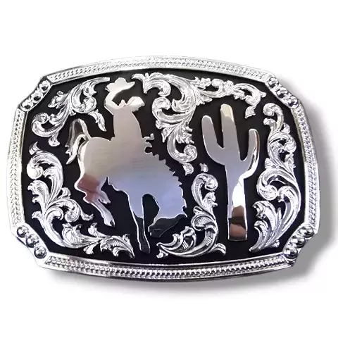 Nocona Rectangle Western Belt Buckle Bronc Rider and cactus