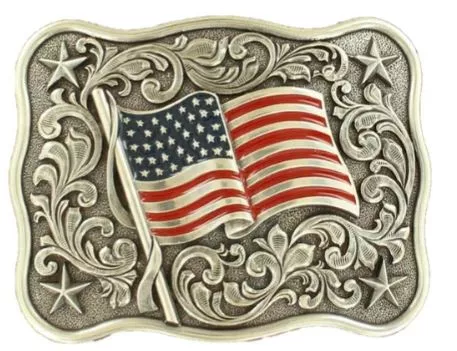 Nocona Silver Rectangular American Flag Belt Buckle