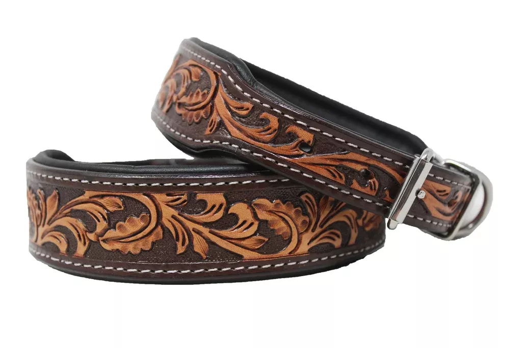 Oak Leaf Tooled Padded Leather Beaded Dog Puppy 60RSTooled