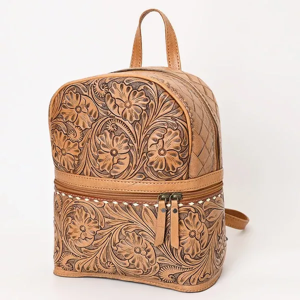 OHLAY Backpack Hand Tooled Genuine Leather Women's Bag Western Handbag Purse