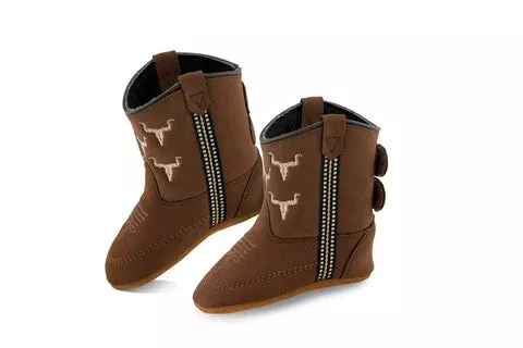 Old West Infant Boots Brown W/ Steer Heads 10123