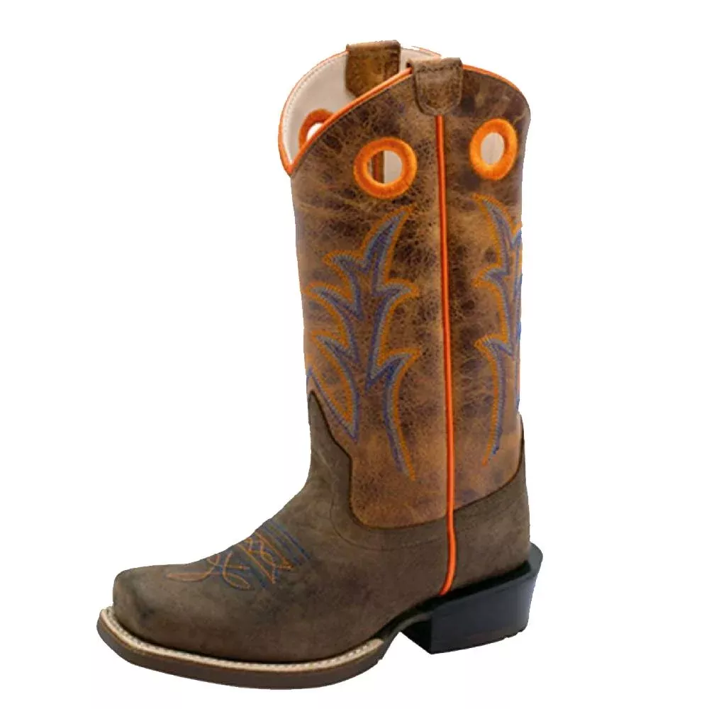 Old West Kid's Orange and Brown Boot