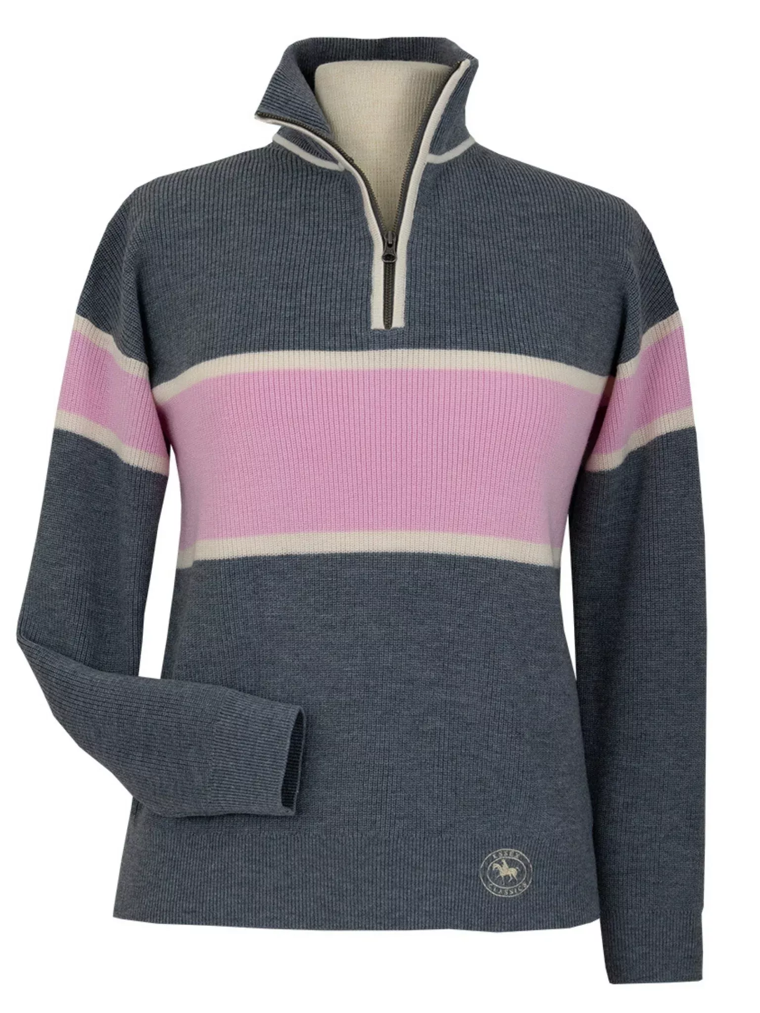 Oxford Quarter Zip Sweater - Grey & Pink