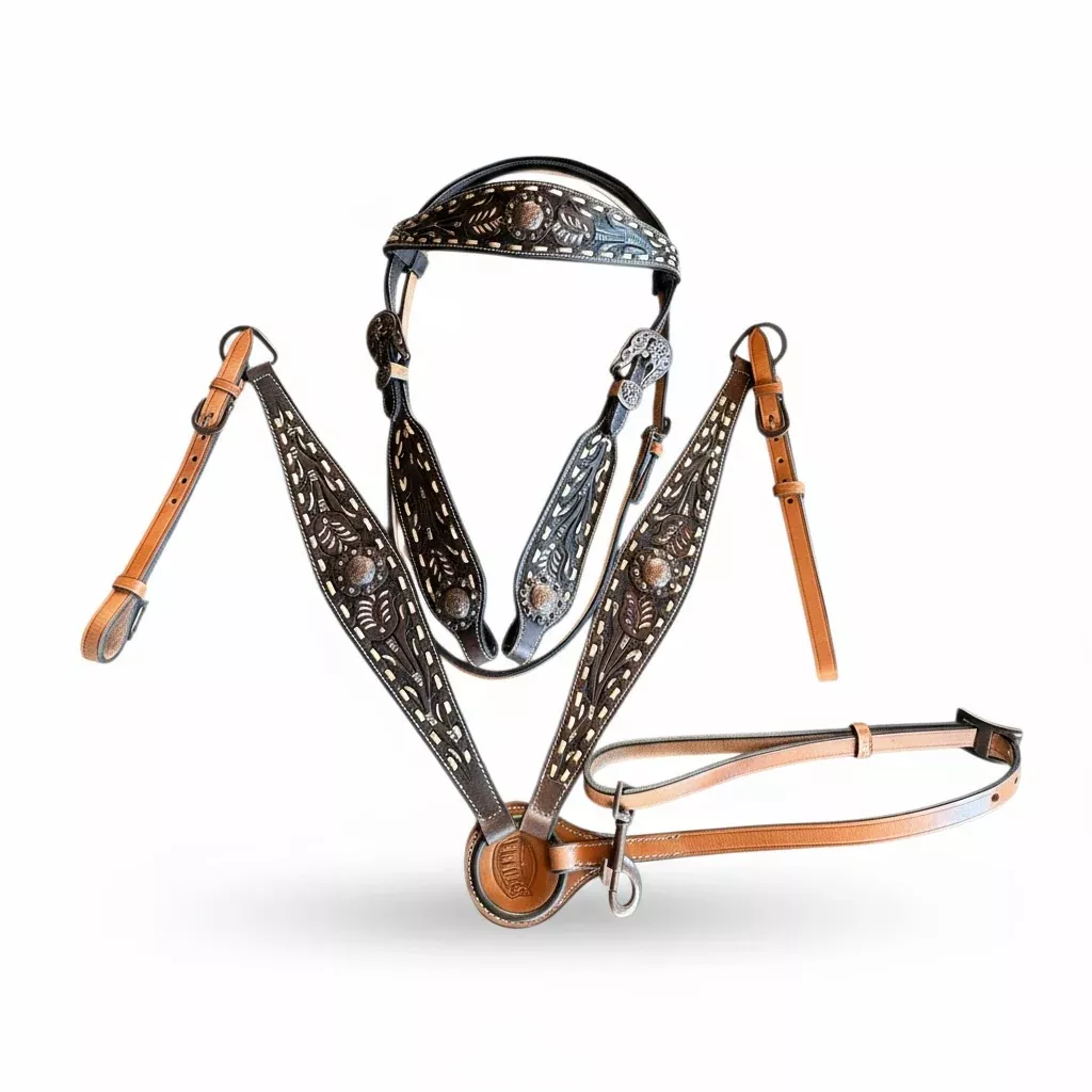 PAINTED BUCK STITCH BROWBAND HEADSTALL & BREAST COLLAR SET