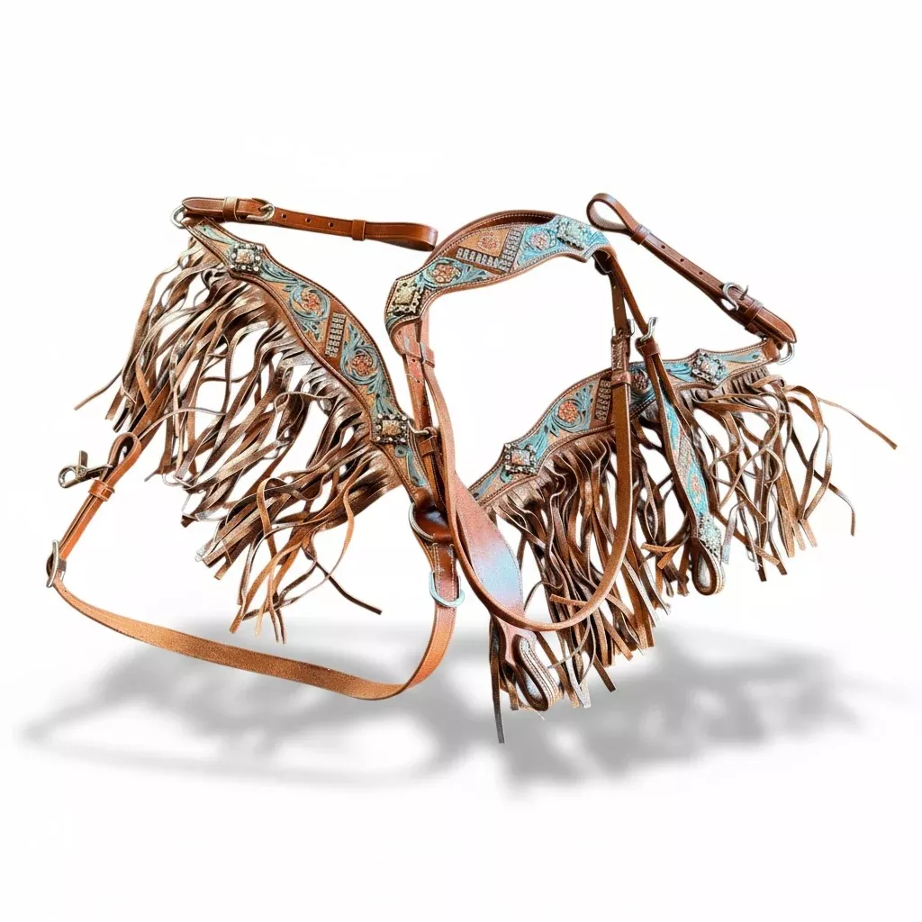 PAINTED RHINESTONE FRINGE BROWBAND HEADSTALL & BREAST COLLAR SET