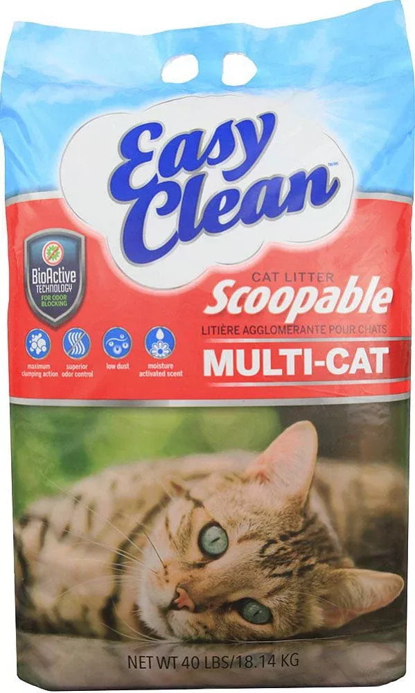 Pestell Easy Clean Multi-Cat Scoopable Cat Litter, Odor Block, 40 Lb