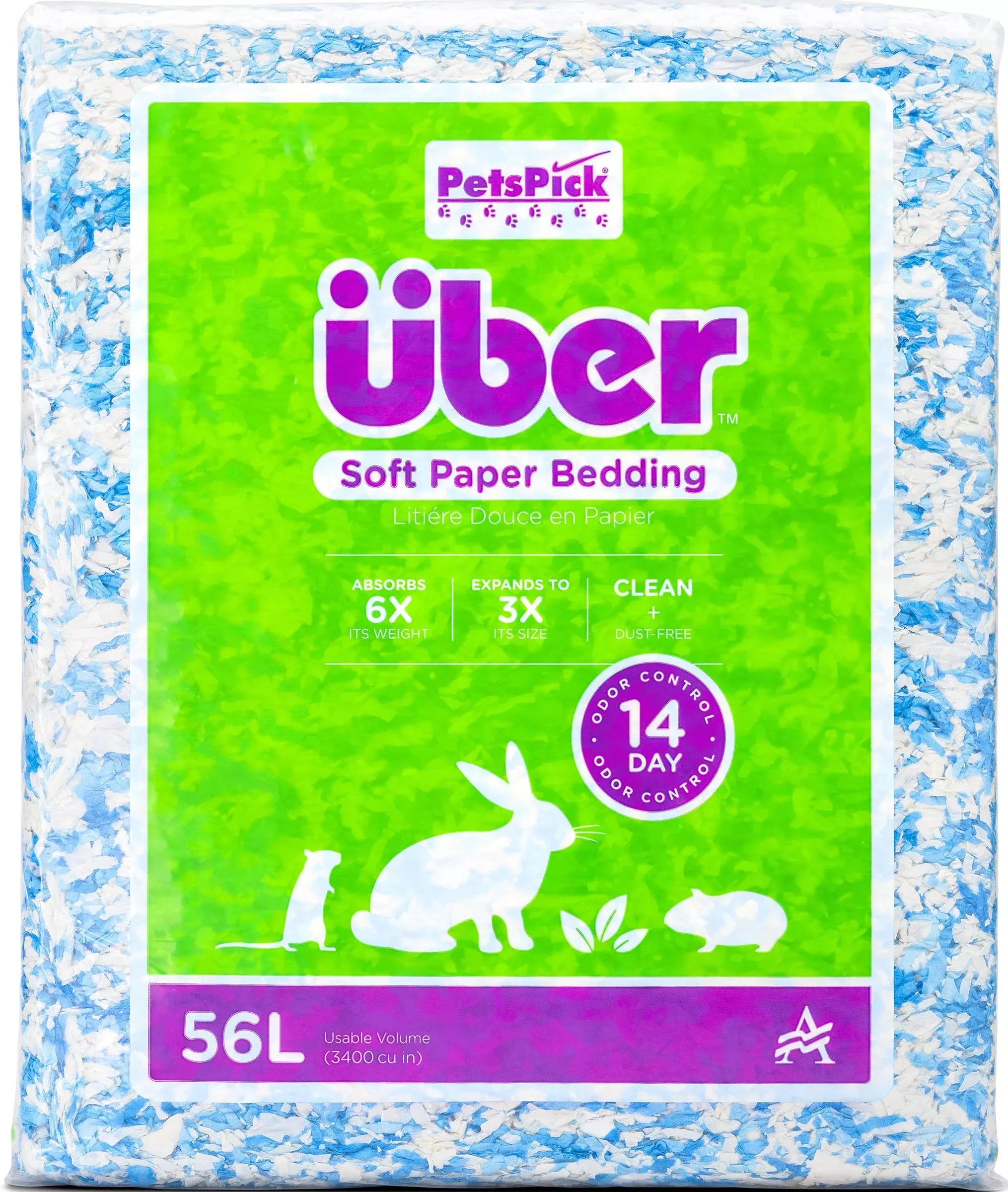 PetsPick Uber Soft Paper Pet Bedding, 56 L, Blue/White