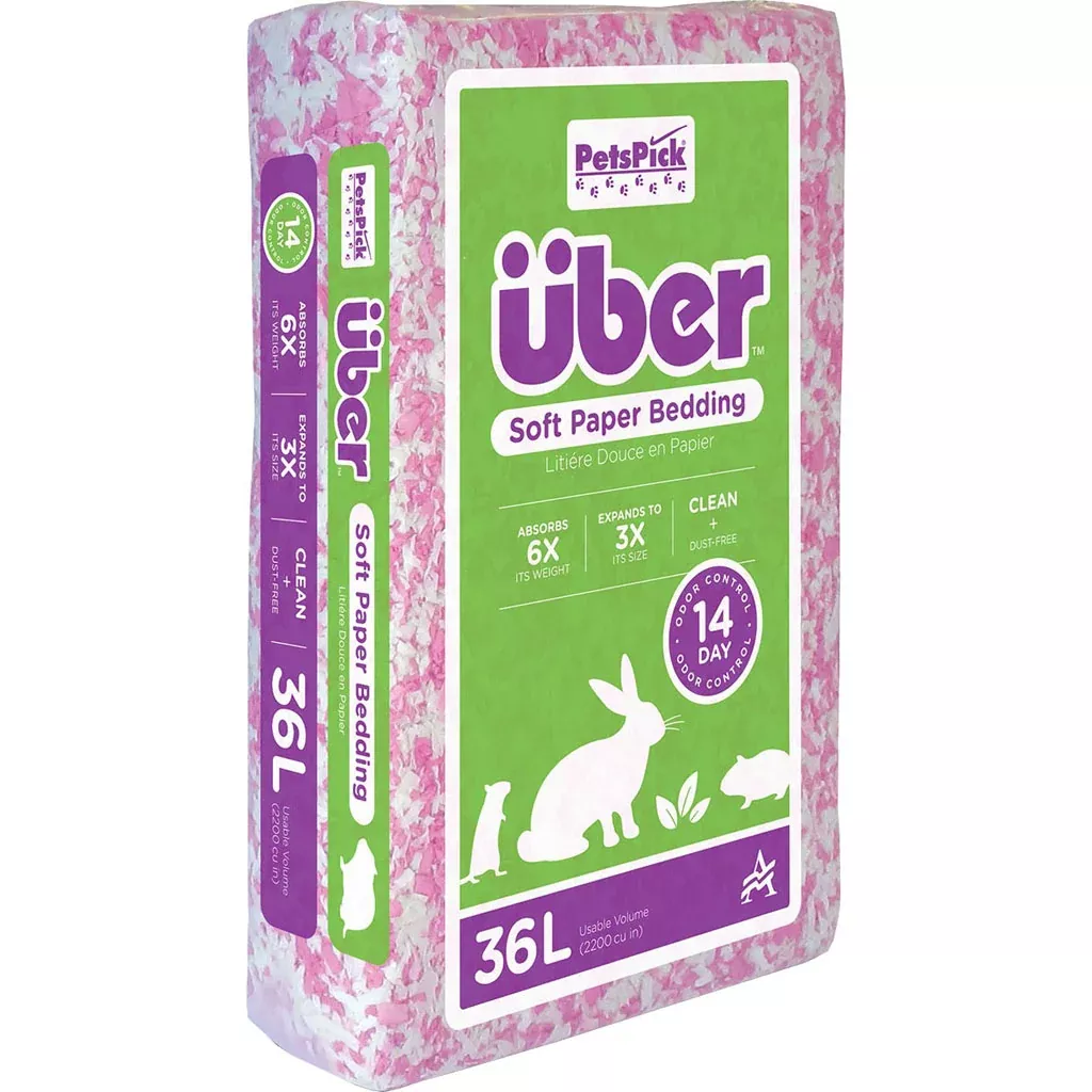 PetsPick Uber Soft Paper Pet Bedding, Pink/White, 36 L