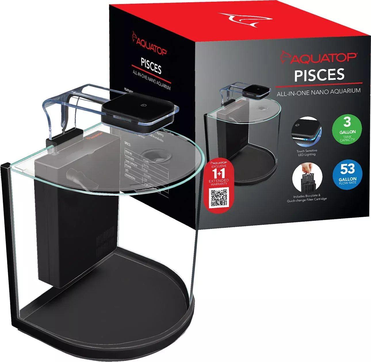 Pisces Nano Bowfront Glass Aquarium, Black, 3 Gallon