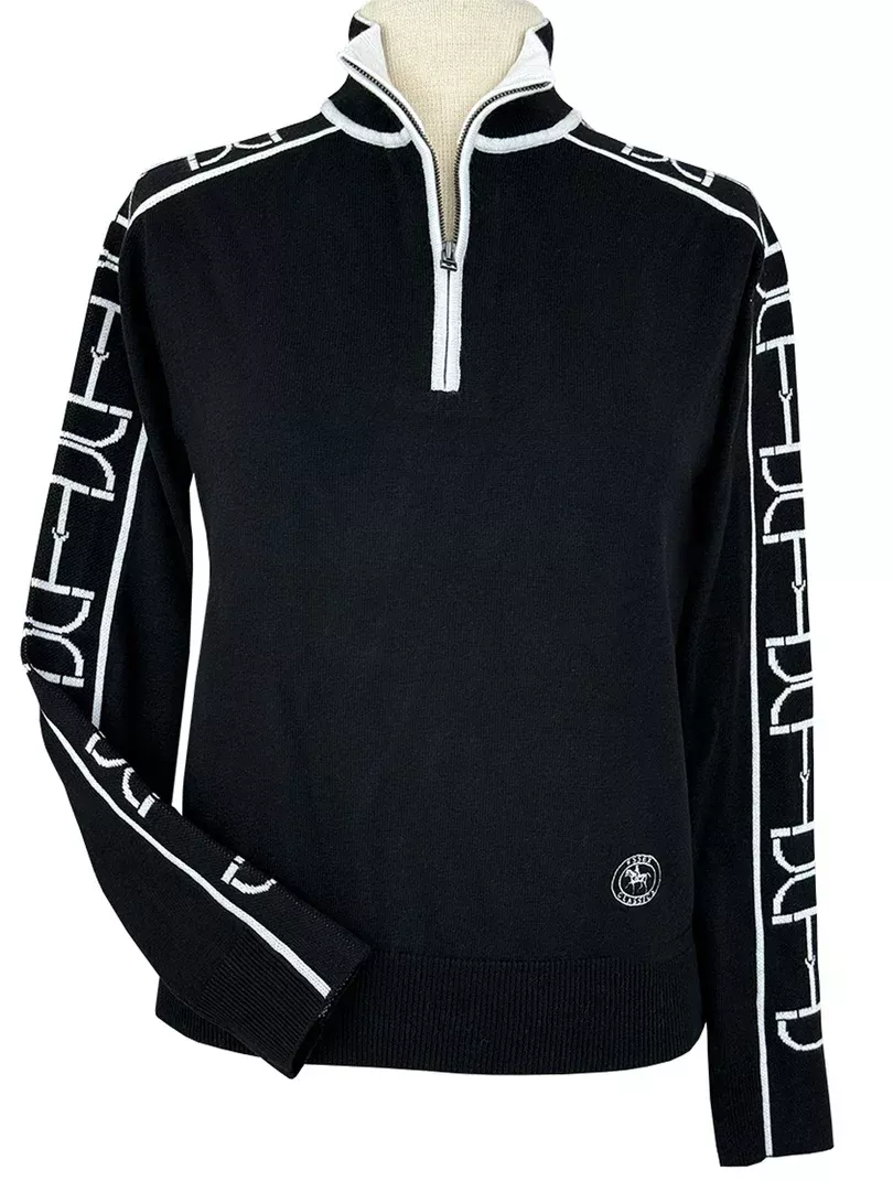 Polished Bit Quarter Zip Sweater - Black w/White