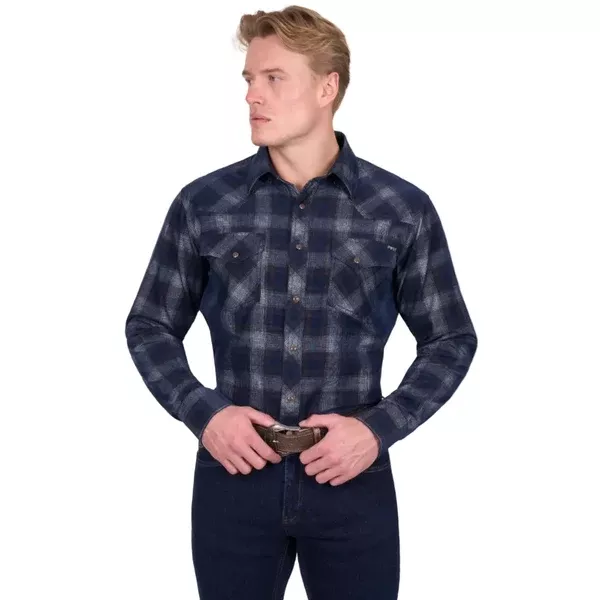 Pure Western Mens Shirts | Harley | Navy / Tan