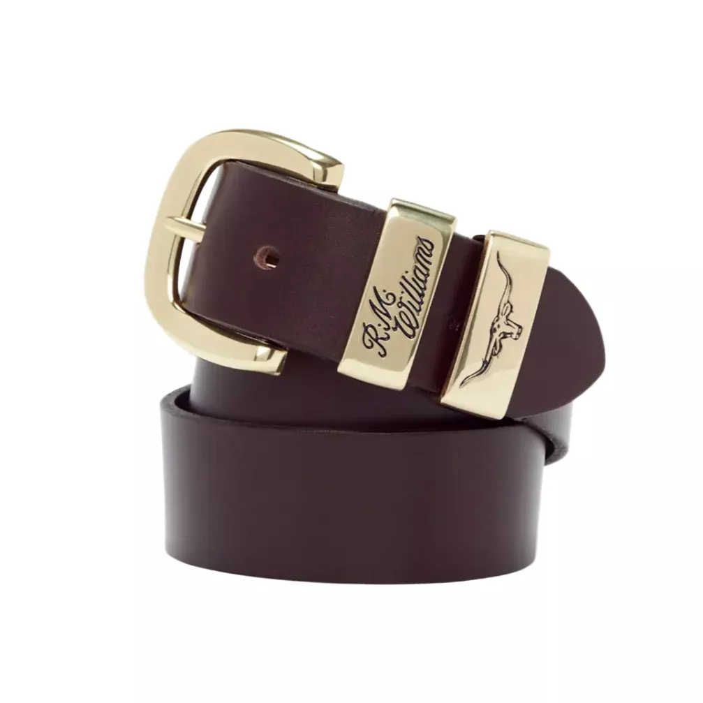 RMW 3 Piece Solid Hide Belt with 1 1/2 inch Polished Brass Buckle