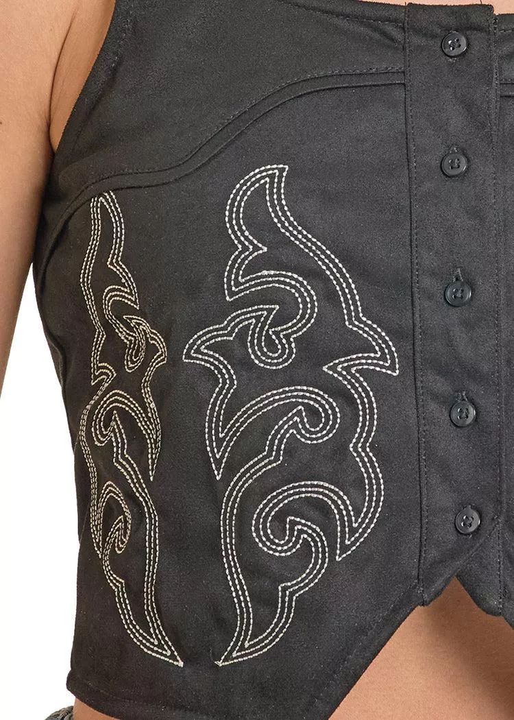 Rock & Roll Embroidered Microsuede Top BW50T08082