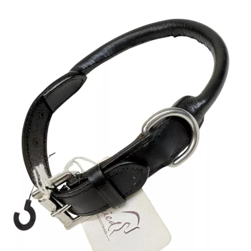 Rolled Leather Dog Collar in Black - 14"