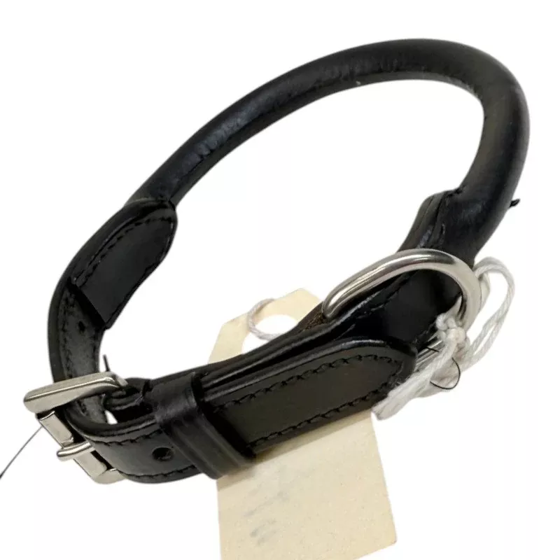 Rolled Leather Dog Collar in Black - 18"