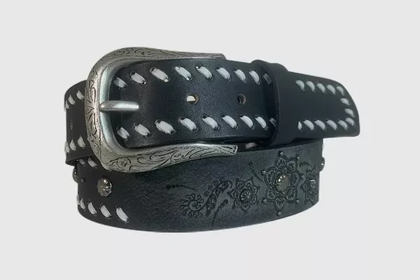 Roper Ladies Floral Embossed Leather Laced Belt