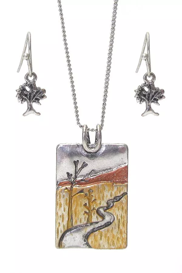 ( S301 )LANDSCAPE PRINTINGPENDANT NECKLACE SET