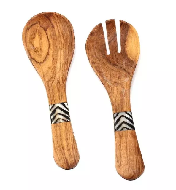 Salad Servers-Olive Wood & Batik Bone