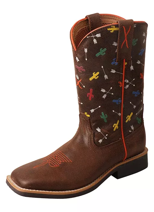 SALE! Twisted X Kid’s Top Hand Boot – Brown/Arrow Cactus