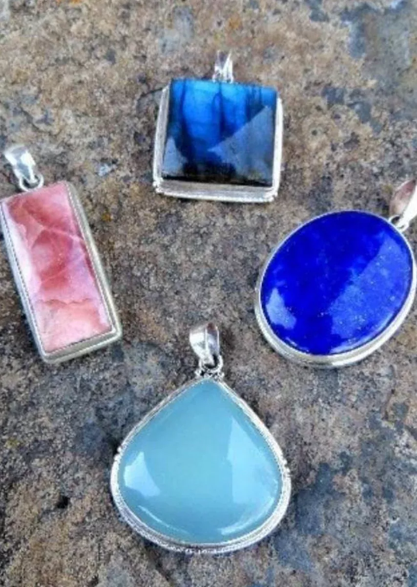 Semi-Precious Stone Pendant Set in Sterling Silver with Sterling Silver Chain