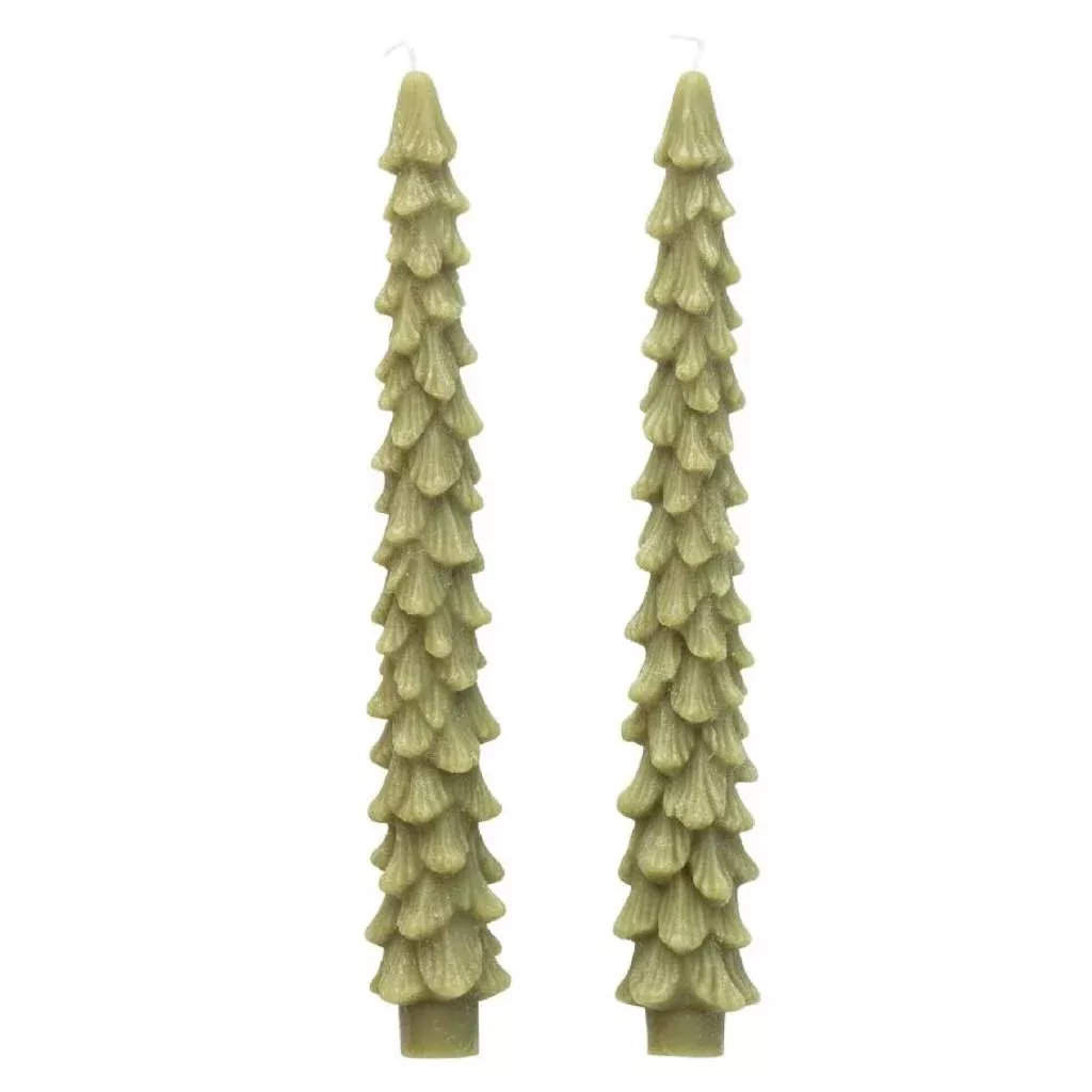Set of 2 Unscented Tree Shaped Taper Candles - Cedar Green - FINAL SALE