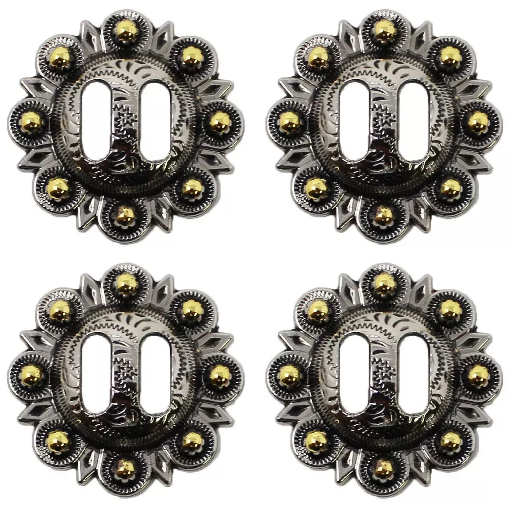 Set of 4 Conchos Western Saddle Tack Berry Silver Gold Slotted Co542
